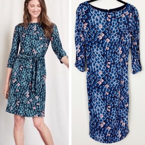 BODEN Floral Printed Kelly Jersey Tie Waist Dress 4L Wedding Spring Career Work - Picture 1 of 10